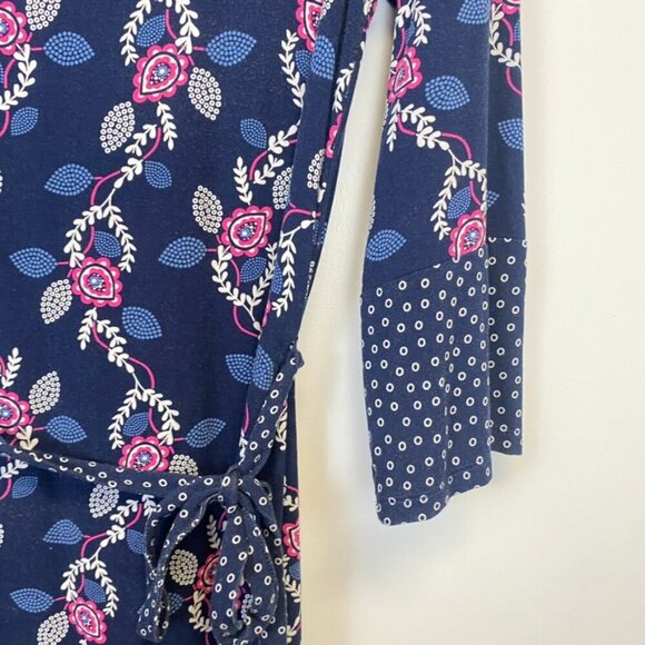 Boden Navy and Pink Paisley Dress with Waist Tie - Picture 4 of 12